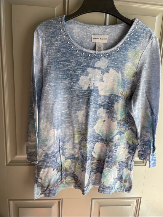 Alfred Dunner Tops - Alfred Dunner Light Blue Floral Scoop-Neck Long Sleeve Top